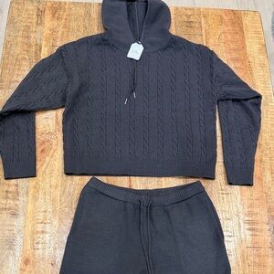 Cable Knit Women's Sweater with Wide Leg Pants